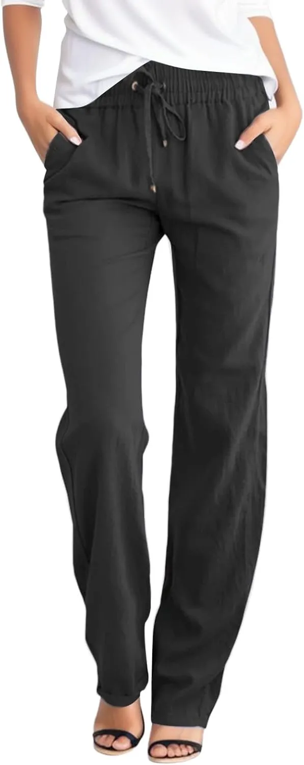 Women's Cotton Linen Summer Cropped Palazzo Pants High Waist Ankle Length Loose Fit Trousers Business Work