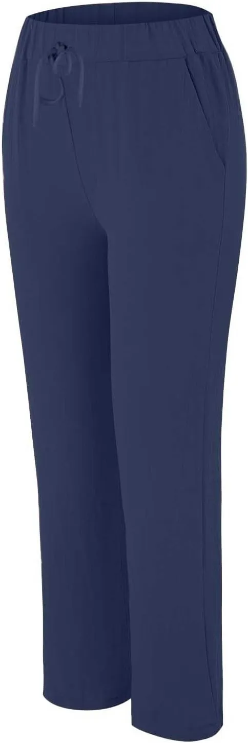 Women's Cotton Linen Summer Palazzo Pants Flowy Wide Leg Beach Trousers Pockets Lounge Plain Drawstring Trousers