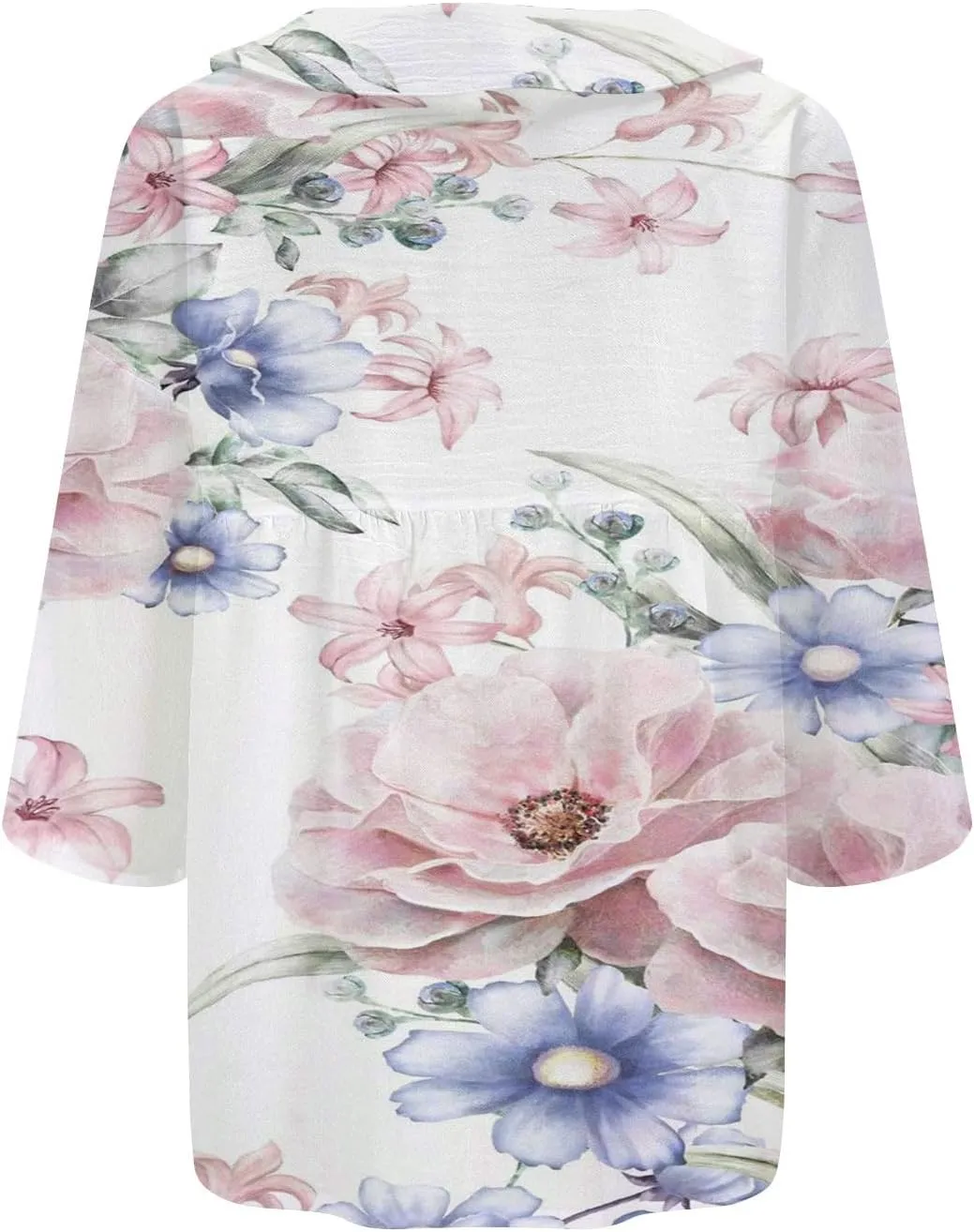 Women's Cotton Linen V-Neck Collar Women's Floral Butterfly Print Natural Autumn Casual Long Sleeve Loose Fit
