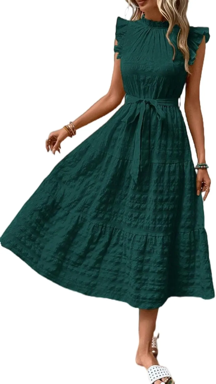 Women's Eyelet Lace Dresses, 2025 Summer Fashion Sundress, Ruffle Sleeve and Cut Out Embroidery Design Dress
