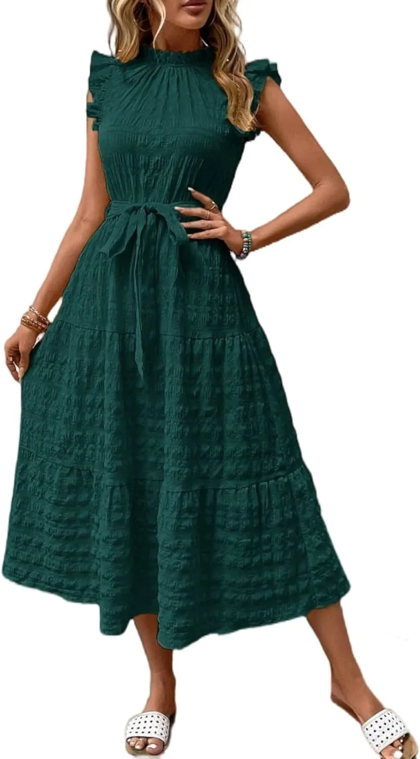 Women's Eyelet Lace Dresses, 2025 Summer Fashion Sundress, Ruffle Sleeve and Cut Out Embroidery Design Dress