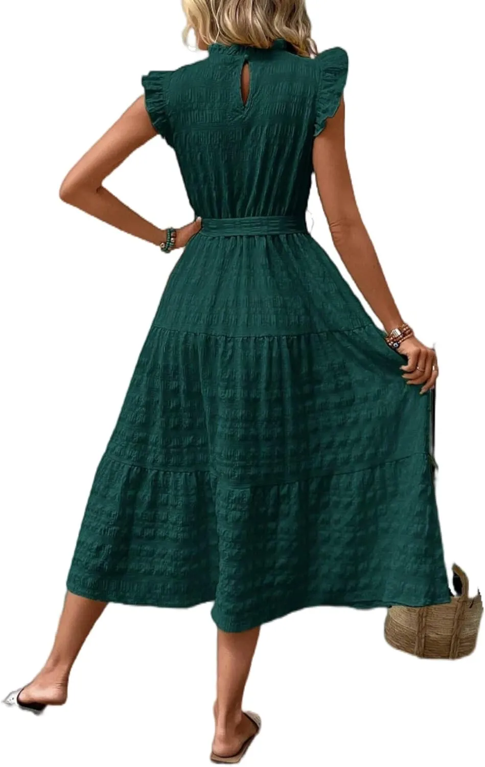 Women's Eyelet Lace Dresses, 2025 Summer Fashion Sundress, Ruffle Sleeve and Cut Out Embroidery Design Dress