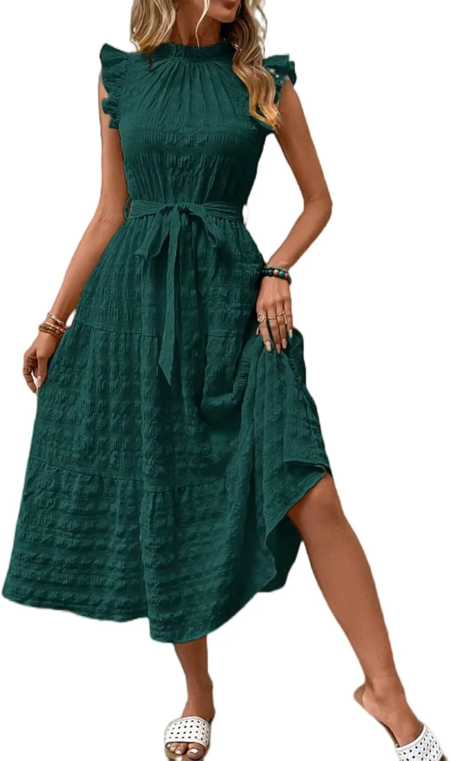 Women's Eyelet Lace Dresses, 2025 Summer Fashion Sundress, Ruffle Sleeve and Cut Out Embroidery Design Dress