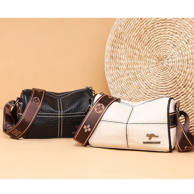 Women's Fashion Wide Strap First Layer Cowhide Crossbody Bags