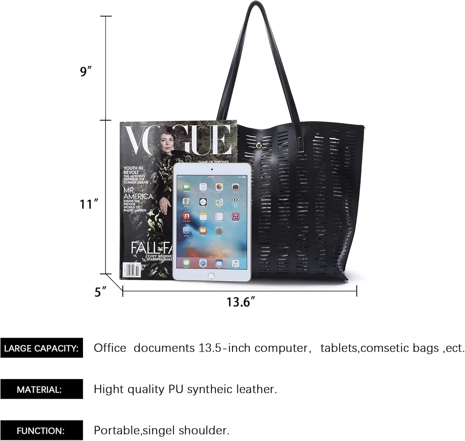 Women's Faux PU Leather Tote Shoulder Purses Bag for women, Big Capacity Tassel Handbag