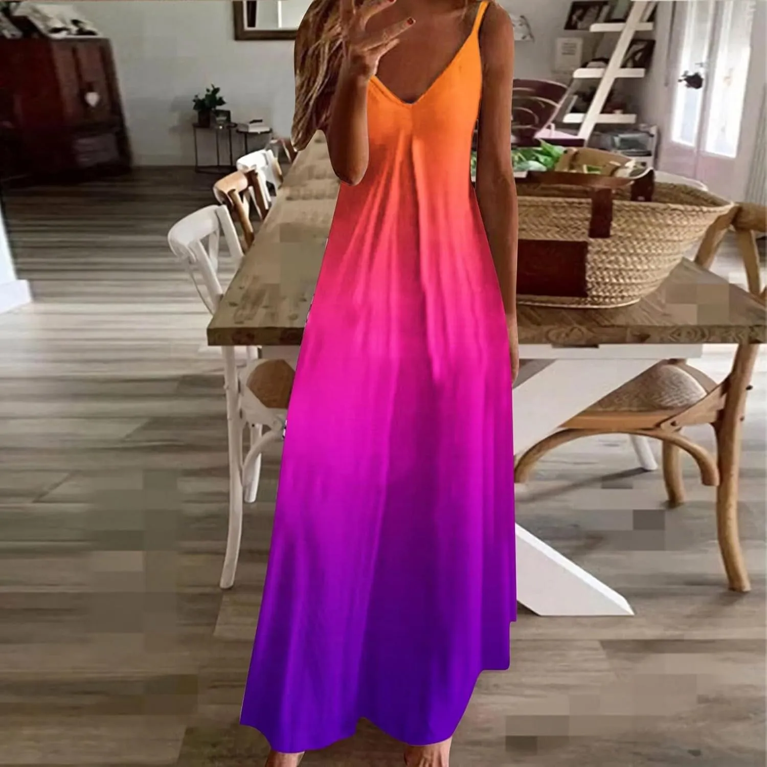 Women's Floral Spaghetti Strap Sundress Casual Summer Long Maxi Dress Vneck Sexy Boho Dresses Trendy Beach Clothes