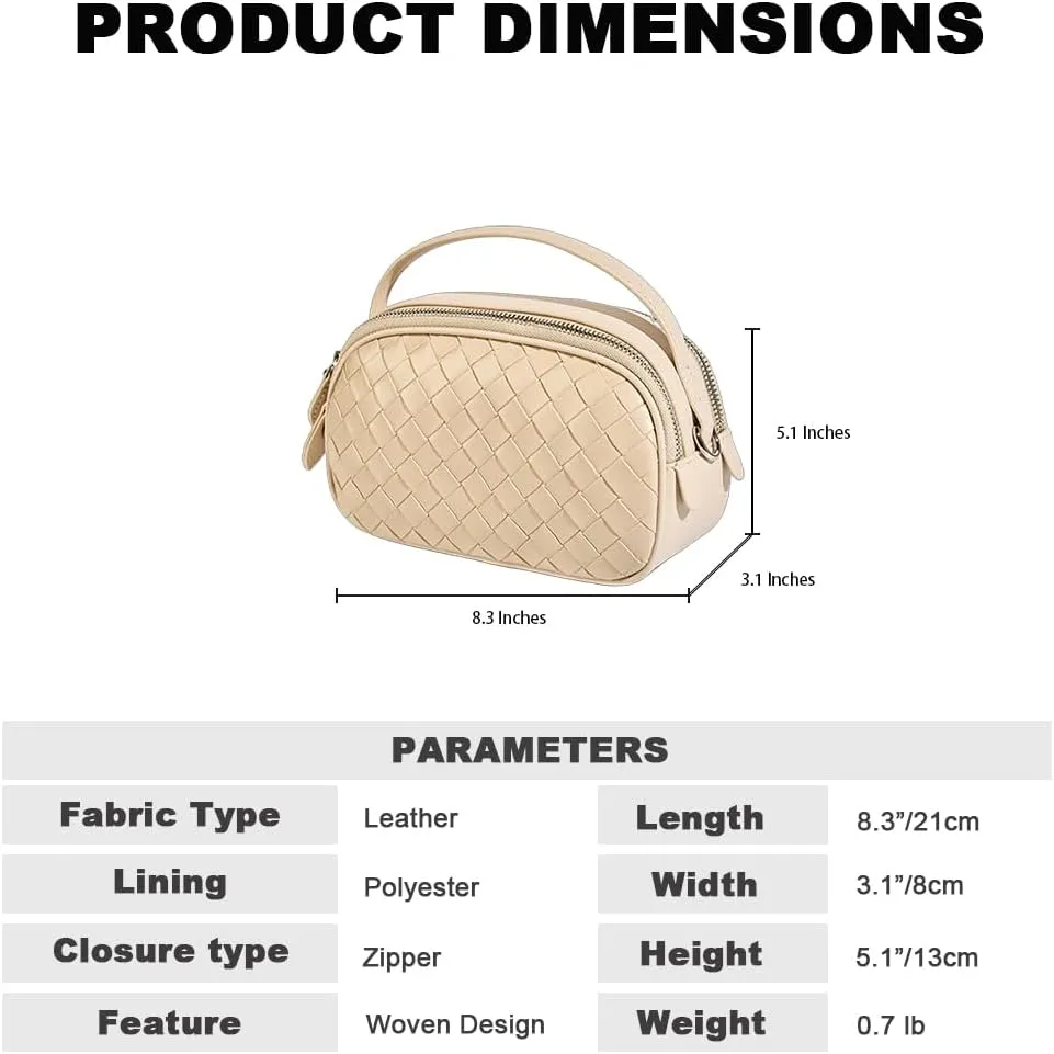Women's Genuine Leather Crossbody Bag - Small Adjustable Strap Woven Purse, Multi-Pocket Handbag for Everyday Use