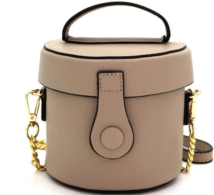 Womens Girls Faux Leather Top-Handle Small Bucket Round Satchel Purse Crossbody Bag