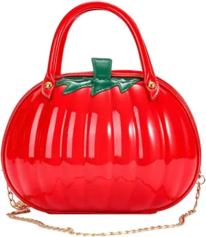 Womens Halloween Pumpkin Crossbody Bags Cute Funny Candy Purse Novelty 3D PU Leather Shoulder Bag with Chain (Red)