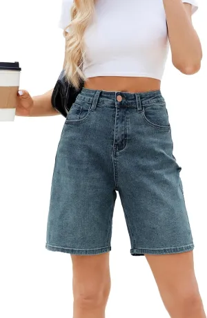 Women's High Waisted Stretchy Bermuda Denim Shorts - Trendy Casual Loose Fit