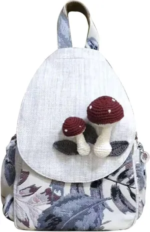 Womens Hippie Cotton Hemp Cloth Backpack Boho Vintage Embroidered Casual Purse