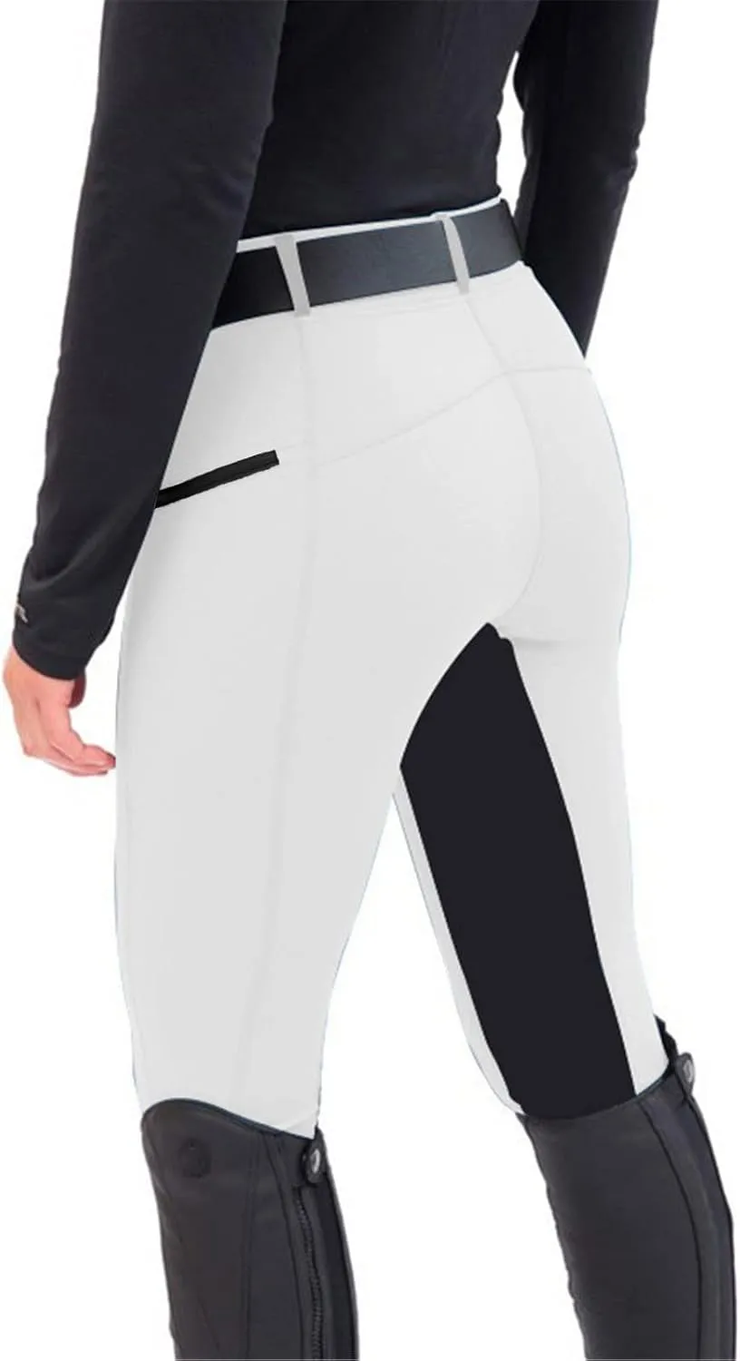 Womens Horse Riding Pants Full Seat Riding Breeches Equestrian Tights Horseback Patchwork Trouser with Pockets