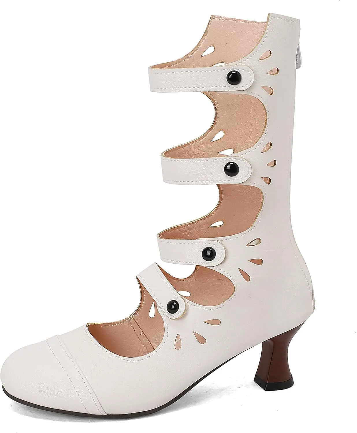 Womens Kitten Heel Mid Calf Boots Sandals Gladiator Vamp Buckle gothic Boots