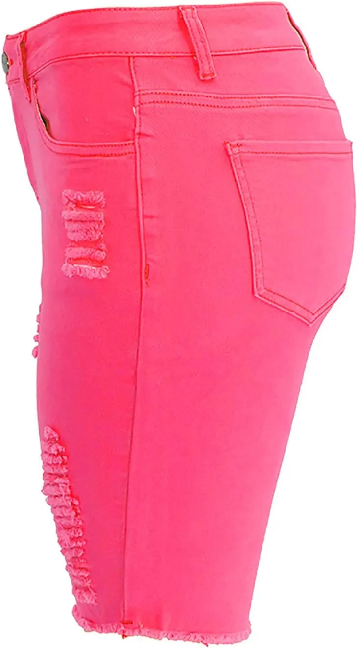 Women's Knee Length Jean Shorts High Waisted Distressed Jeans Ripped Denim Shorts Long Shorts Below The Knee