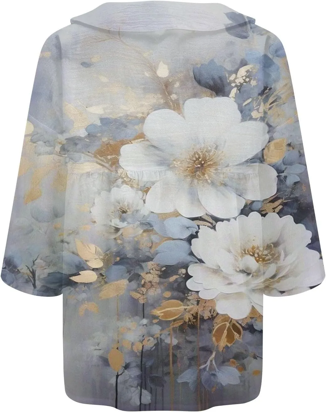 Women's Linen Blouse Women's Floral Butterfly Print Natural Autumn Fragrant Office Drop Shoulder Blouse Long Sleeve