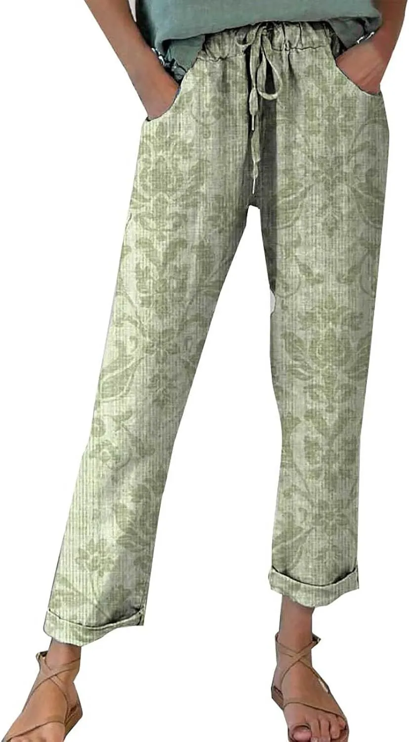 Womens Linen Clothing Tall Linen Pants Women Autumn Linen Print Casual Pants Short Linen Pants for Women