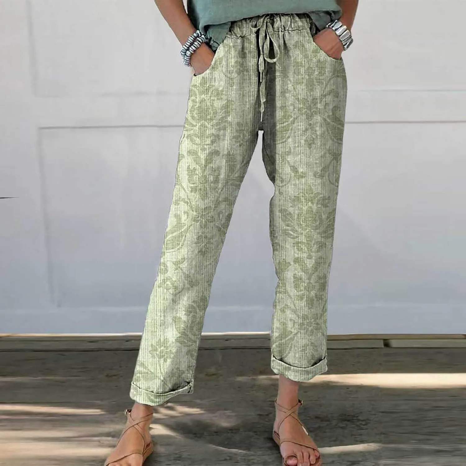 Womens Linen Clothing Tall Linen Pants Women Autumn Linen Print Casual Pants Short Linen Pants for Women