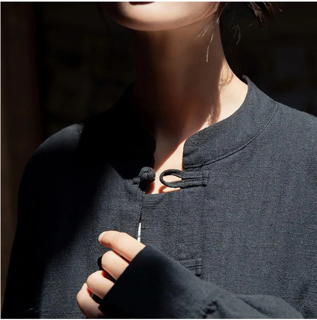 Women's Linen Oversized Blouses Vintage Long Sleeve Jackets Loose fit Chinese Frog Shirts
