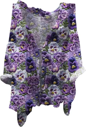 Women's Linen Oversized Blouses Vintage Women's Retro Floral Art Print Casual Long Boyfriend Dress Shirt