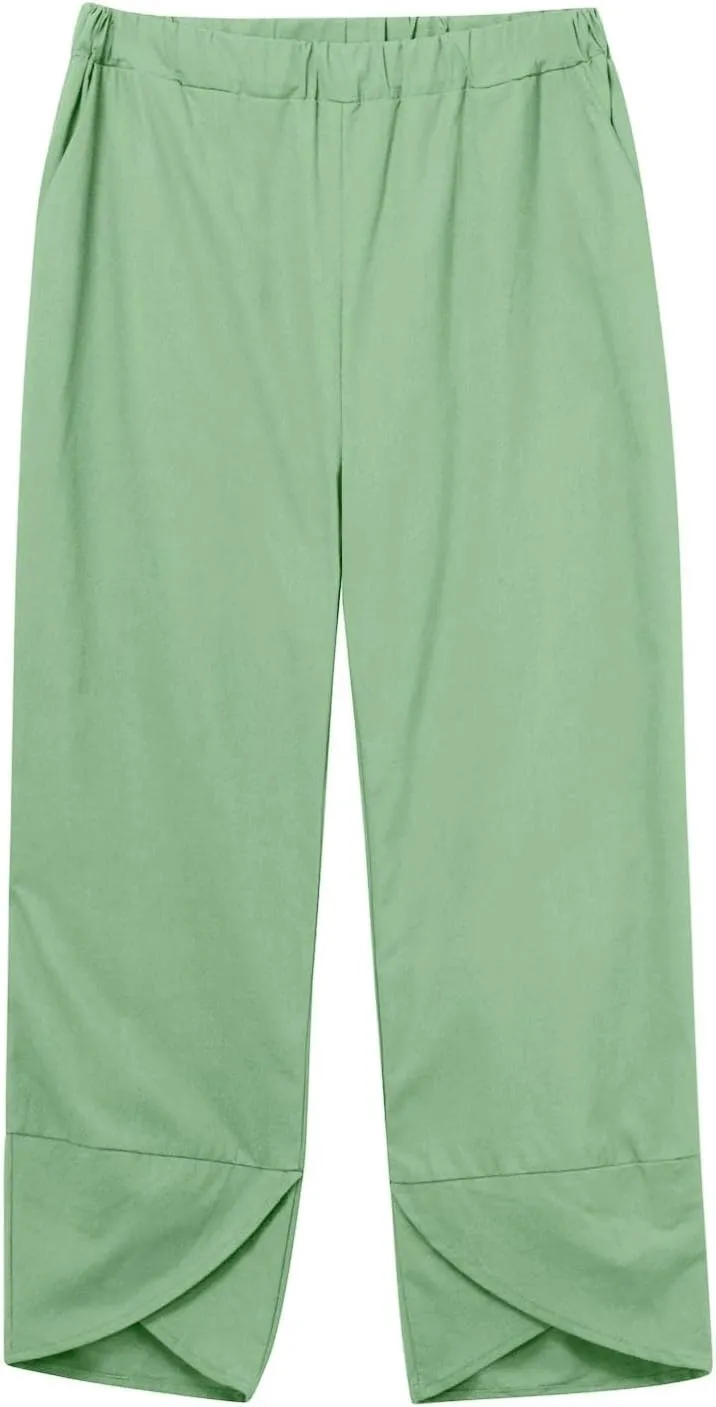 Womens Linen Sets 2 Piece Oversized 3/4 Length Sleeve Comfy Shirts Summer V Neck Loose Wide Leg Pants with Pockets