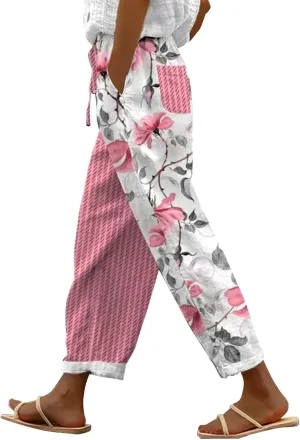 Womens Linen Summer Capri Pants Capri Pants with Pockets Wide Leg Cropped Pants for Women Comfy Loose Summer Beach