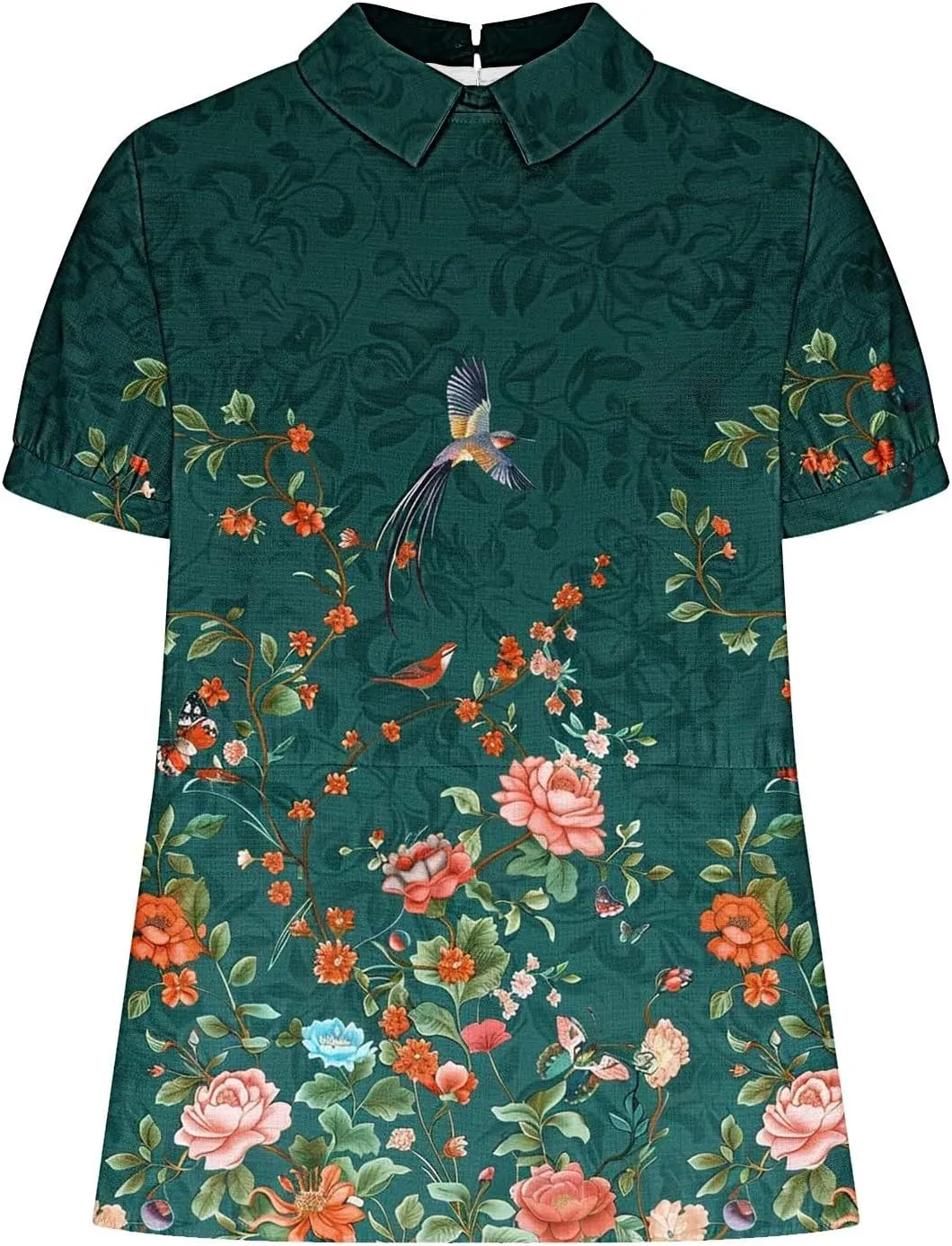 Womens Linen Summer Shirts Short Sleeve Cute Flower Graphic Print Tops Vintage Lightweight Loose Clothing