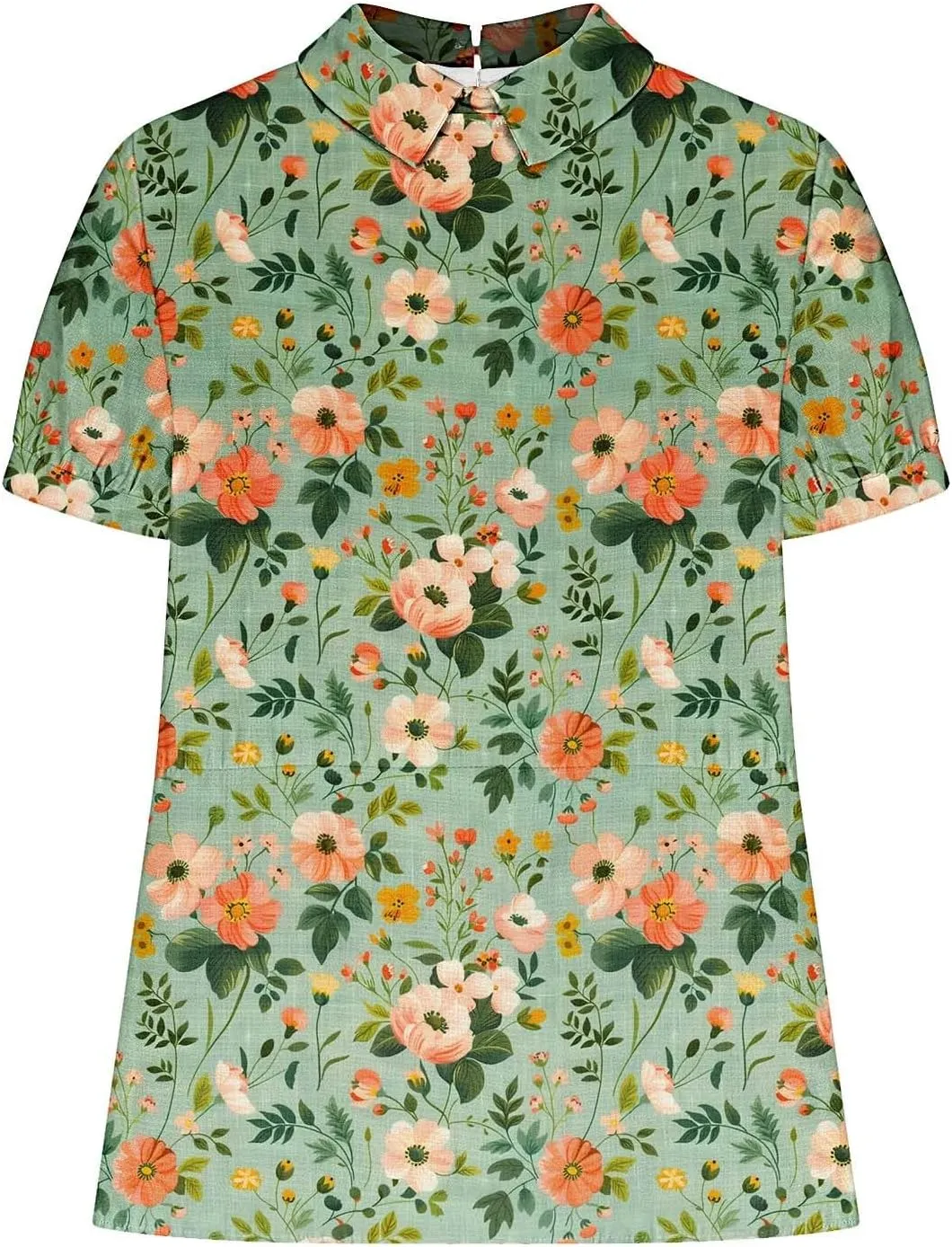 Womens Linen Summer Shirts Short Sleeve Cute Flower Graphic Print Tops Vintage Lightweight Loose Clothing