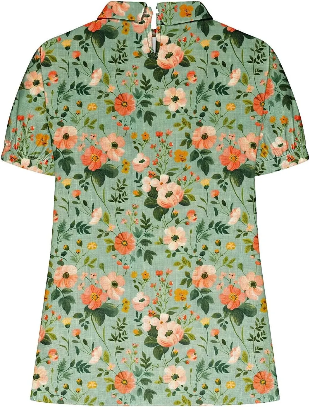 Womens Linen Summer Shirts Short Sleeve Cute Flower Graphic Print Tops Vintage Lightweight Loose Clothing