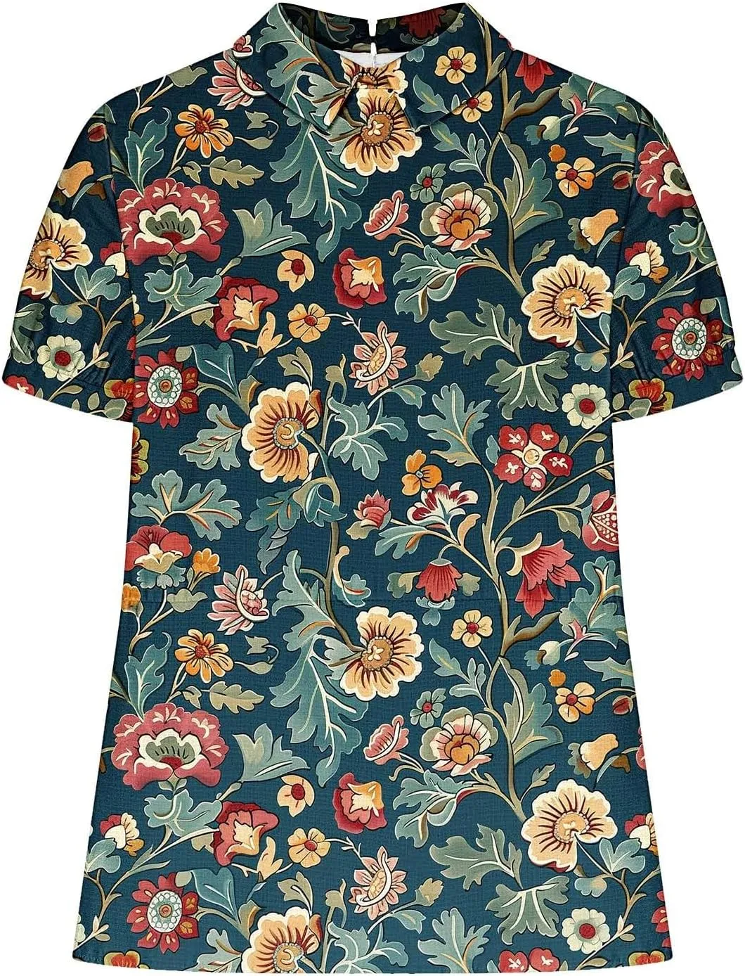 Womens Linen Summer Shirts Short Sleeve Cute Flower Graphic Print Tops Vintage Lightweight Loose Clothing