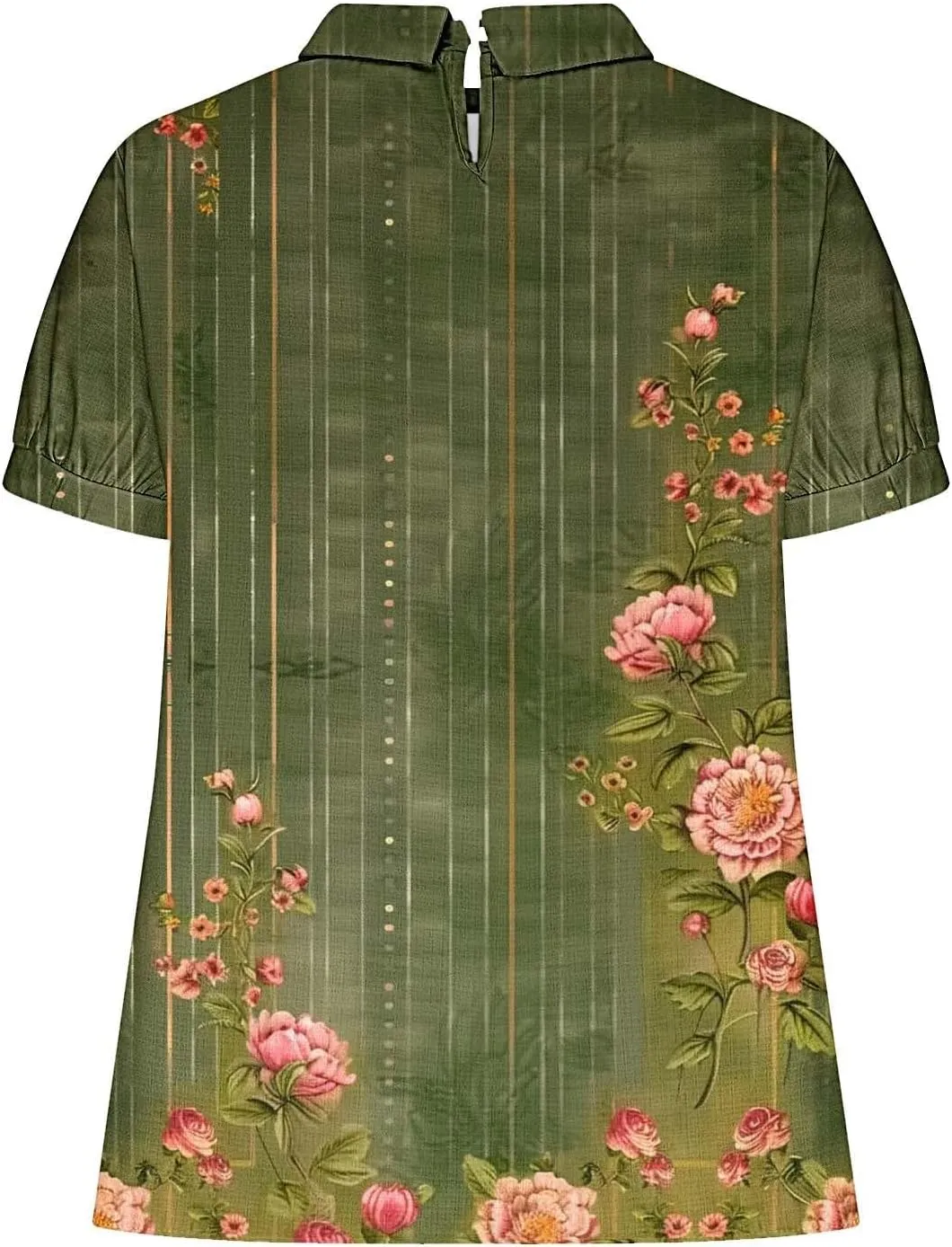 Womens Linen Summer Shirts Short Sleeve Cute Flower Graphic Print Tops Vintage Lightweight Loose Clothing