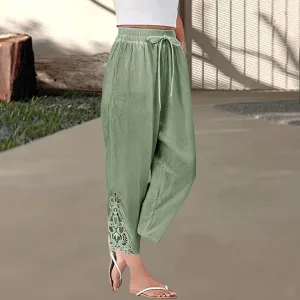 Women’s Loose Casual Wide Leg Pants Loose Lightweight Comfy Elastic Waist Cropped Trousers with Pockets 2025