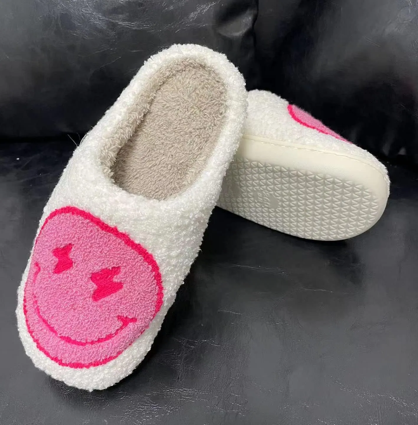 Women's Men's Happy Face Heart-shaped Cat Slippers - Retro Leopard Print, Memory Foam, Soft Plush, Warm, Anti-Slip Home Shoes