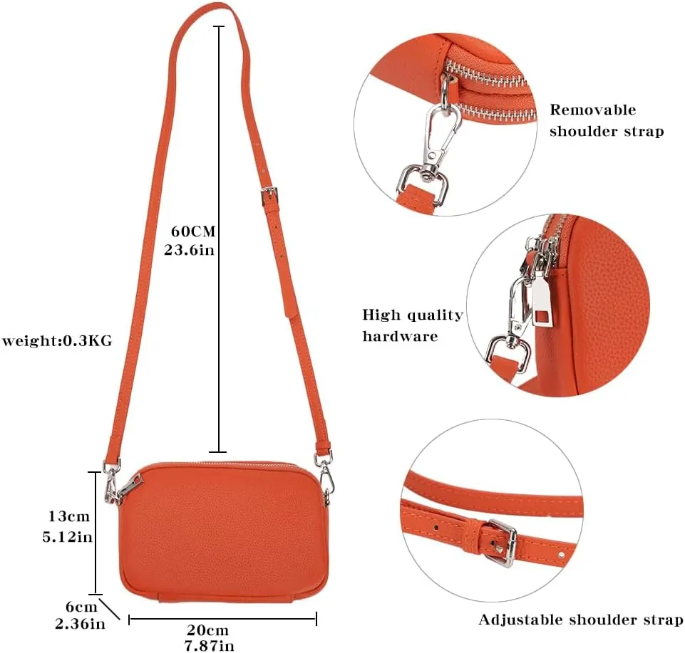 Women's multifunctional leather shoulder crossbody bag, cowhide small square bag, adjustable shoulder strap