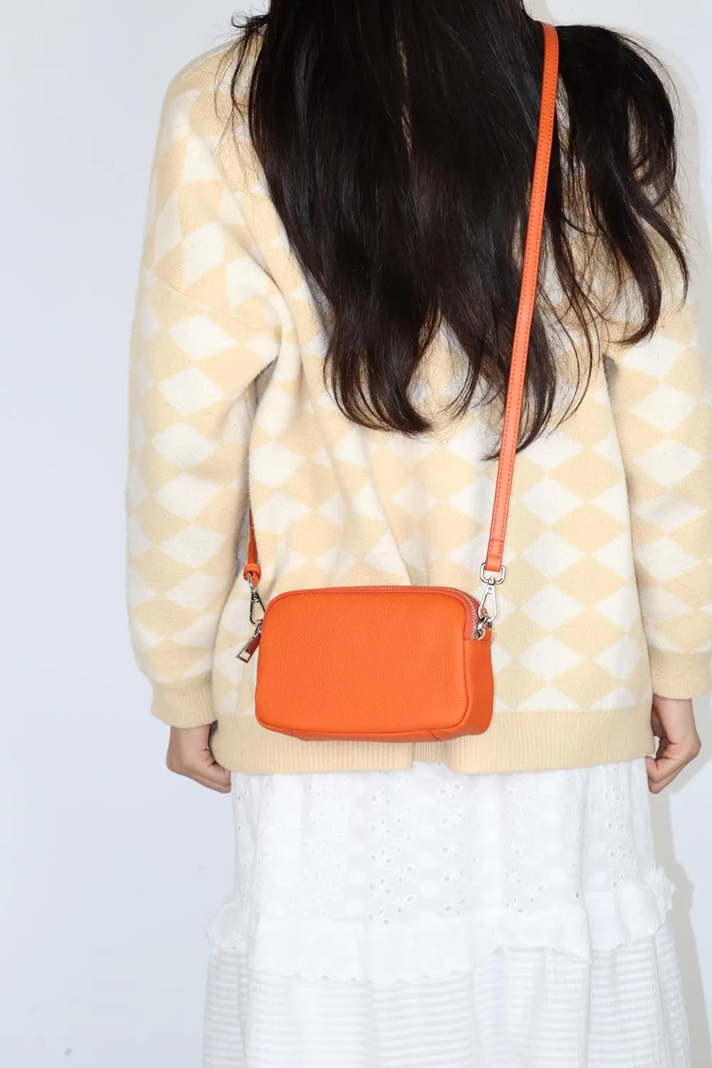 Women's multifunctional leather shoulder crossbody bag, cowhide small square bag, adjustable shoulder strap