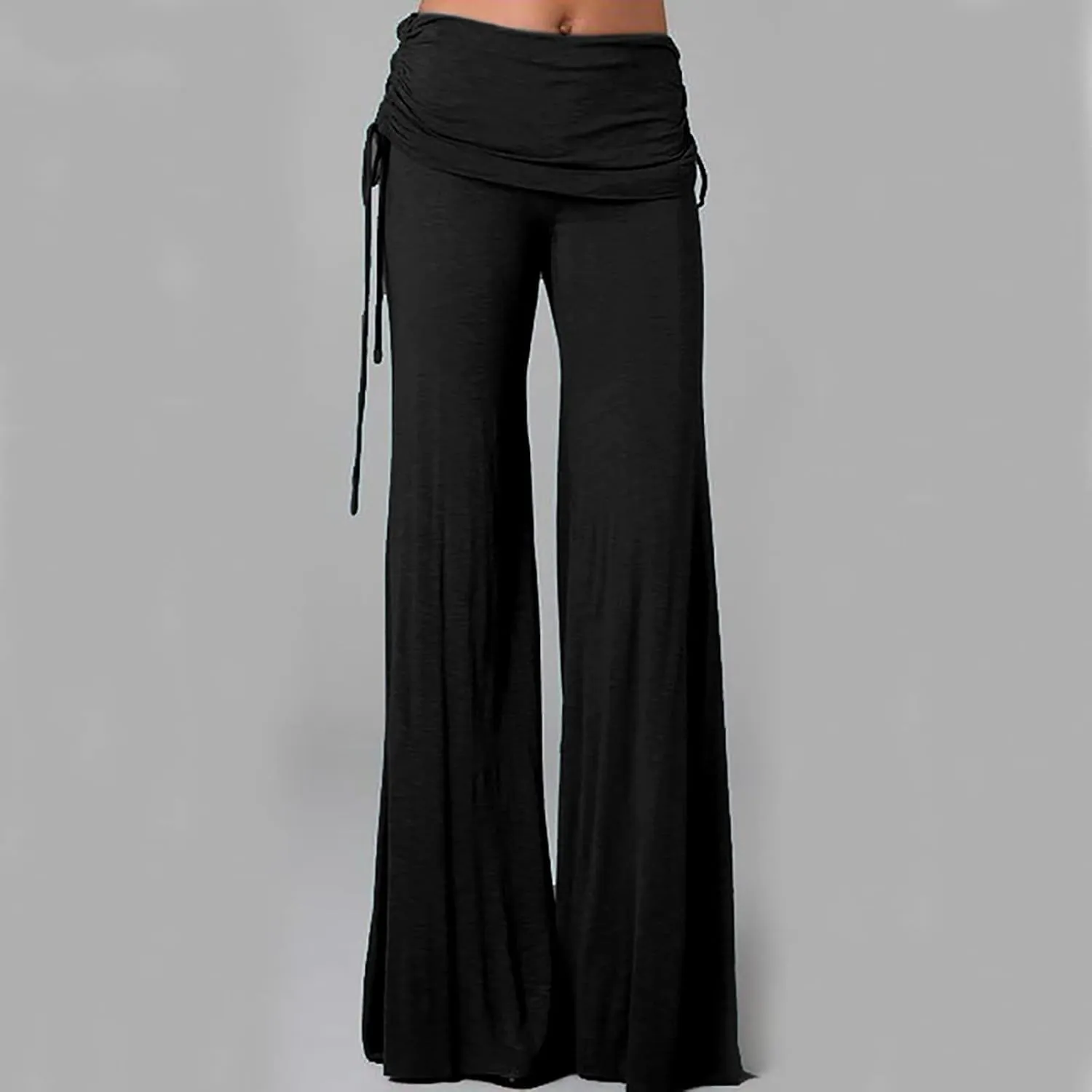 Women's Pleated Wide Leg Palazzo Pants High Waisted Flare Yoga Leggings Summer Casual Trendy Trousers