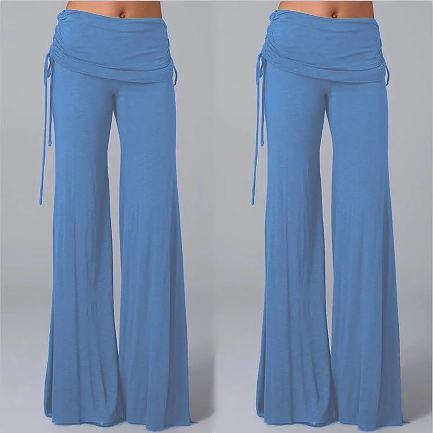 Women's Pleated Wide Leg Palazzo Pants High Waisted Flare Yoga Leggings Summer Casual Trendy Trousers