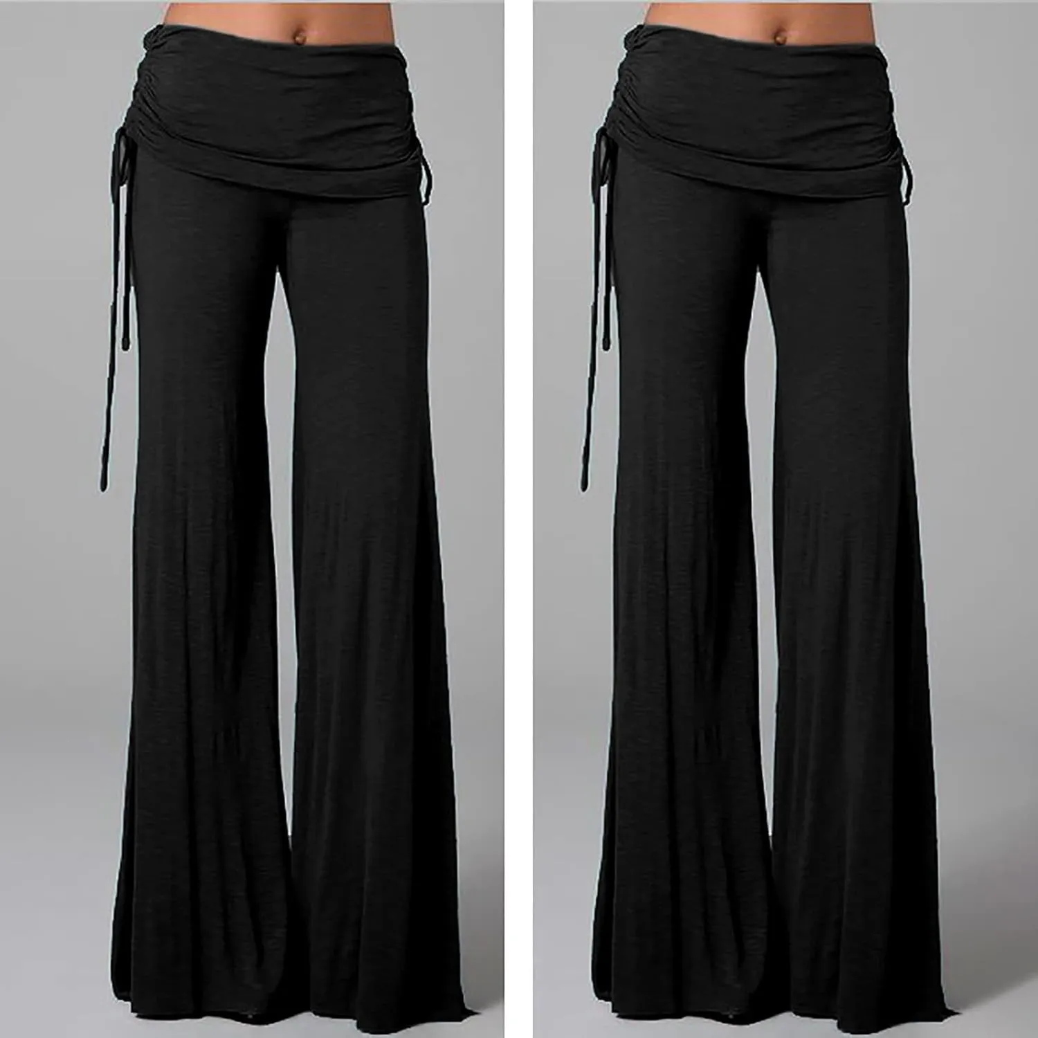 Women's Pleated Wide Leg Palazzo Pants High Waisted Flare Yoga Leggings Summer Casual Trendy Trousers
