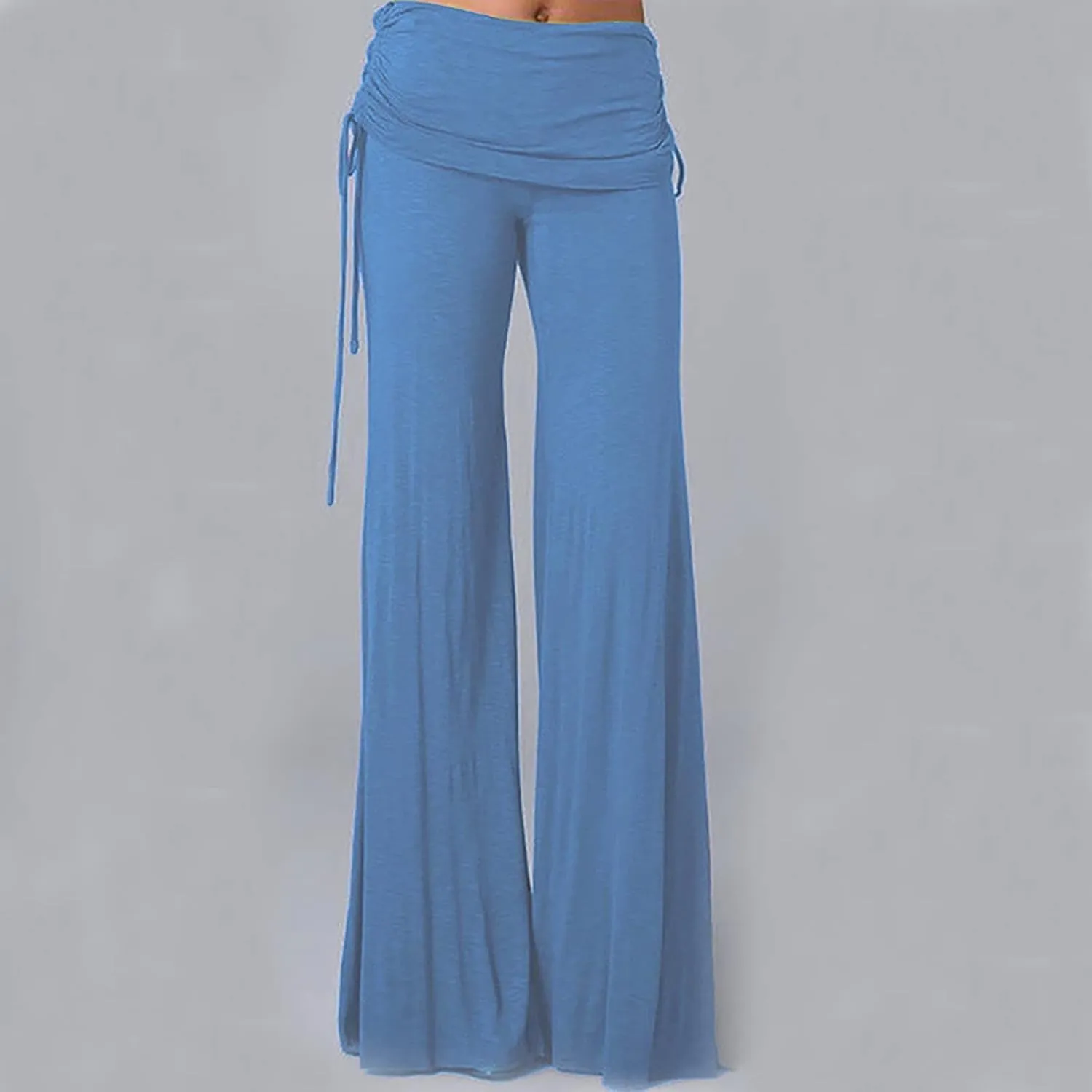 Women's Pleated Wide Leg Palazzo Pants High Waisted Flare Yoga Leggings Summer Casual Trendy Trousers