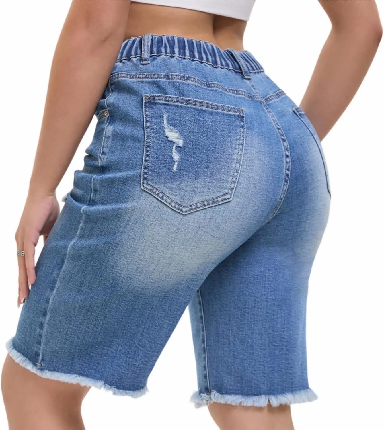Women's Raw Hem Denim Jean Short Summer Casual Ripped Distressed Bermuda Brazilian Butt Lifting Cut Off Hot Shorts