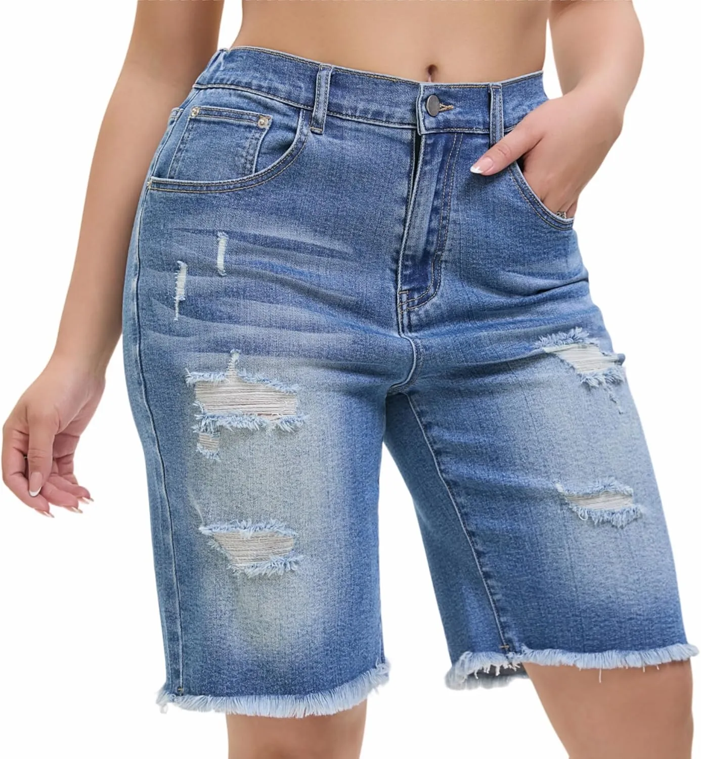 Women's Raw Hem Denim Jean Short Summer Casual Ripped Distressed Bermuda Brazilian Butt Lifting Cut Off Hot Shorts