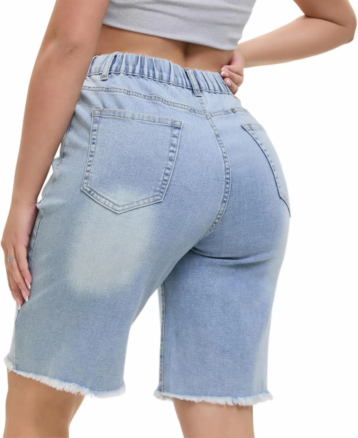 Women's Raw Hem Denim Jean Short Summer Casual Ripped Distressed Bermuda Brazilian Butt Lifting Cut Off Hot Shorts