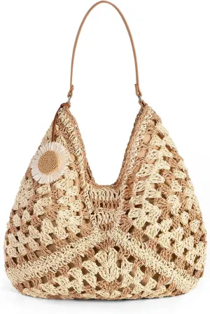 Women's Straw Beach Bag: Vintage Hobo Shoulder Tote - 2025 Woven Handmade Summer Bag for Travel & Vacation