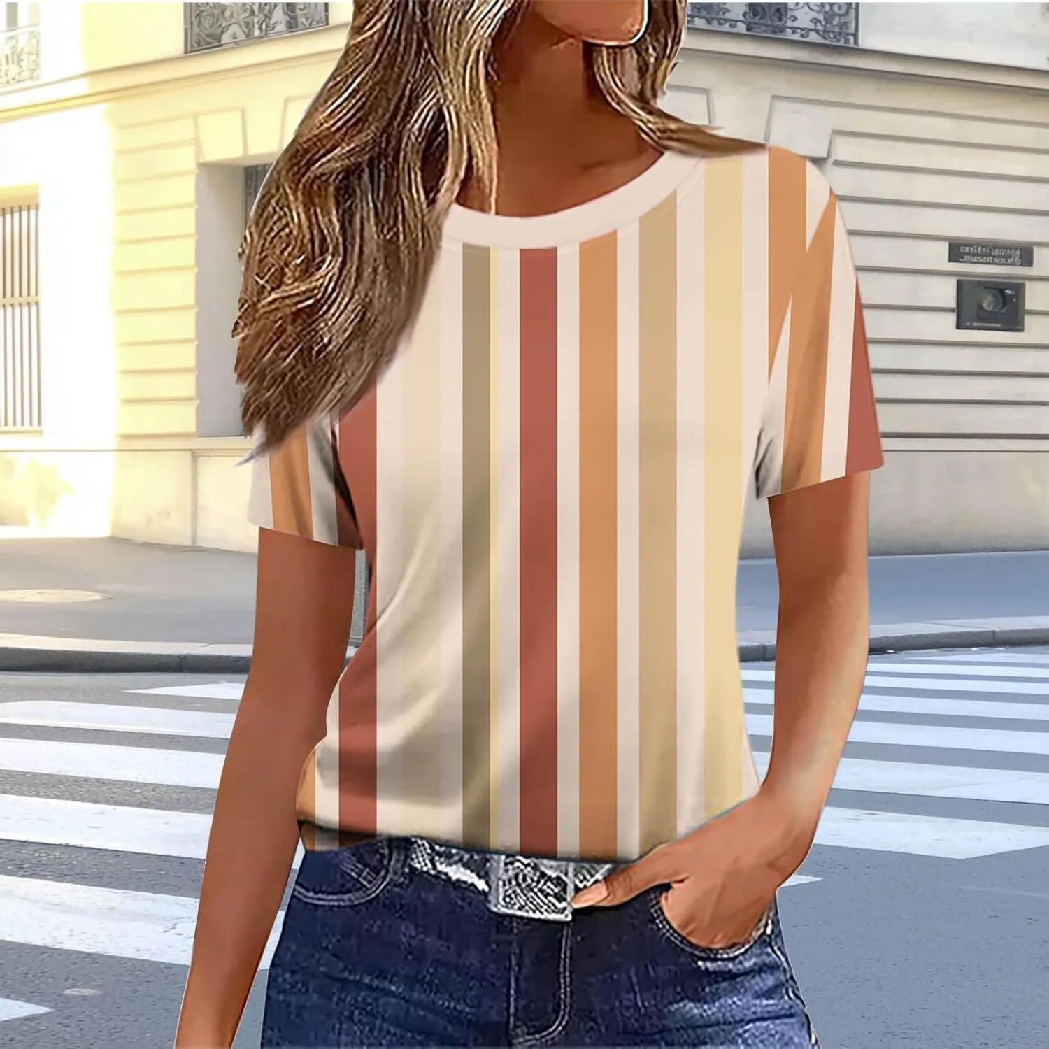 Womens Tops 2025 Casual Short Sleeve Round Neck Shirts Spring Summer Fashion Print Graphic Loose Blouse Clothing
