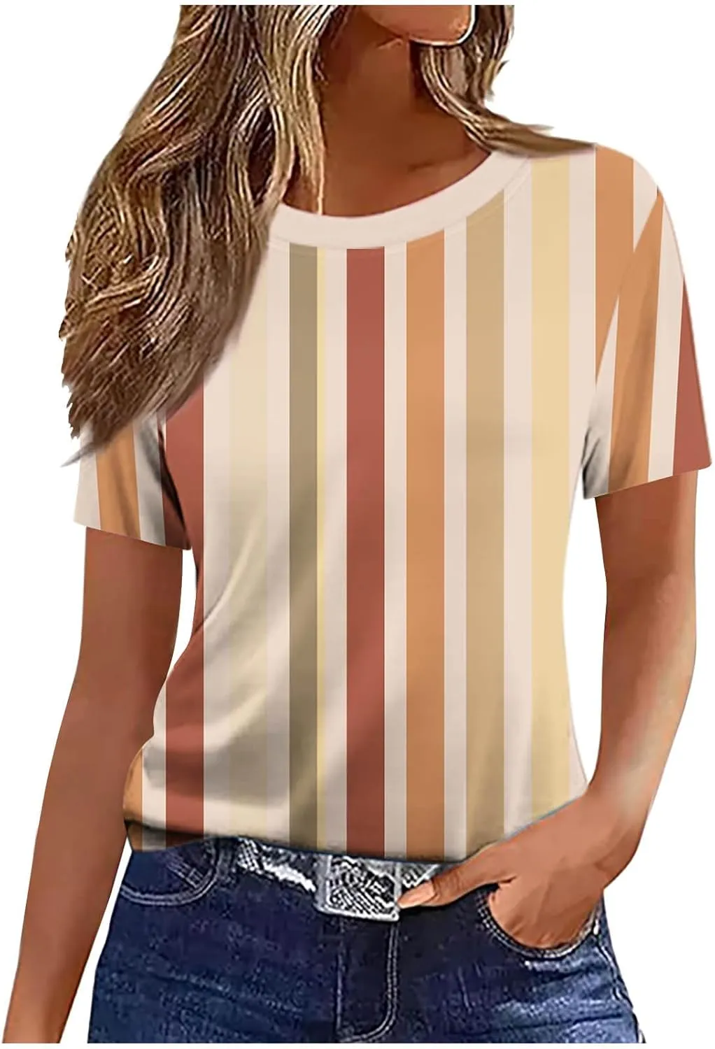 Womens Tops 2025 Casual Short Sleeve Round Neck Shirts Spring Summer Fashion Print Graphic Loose Blouse Clothing