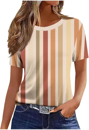 Womens Tops 2025 Casual Short Sleeve Round Neck Shirts Spring Summer Fashion Print Graphic Loose Blouse Clothing