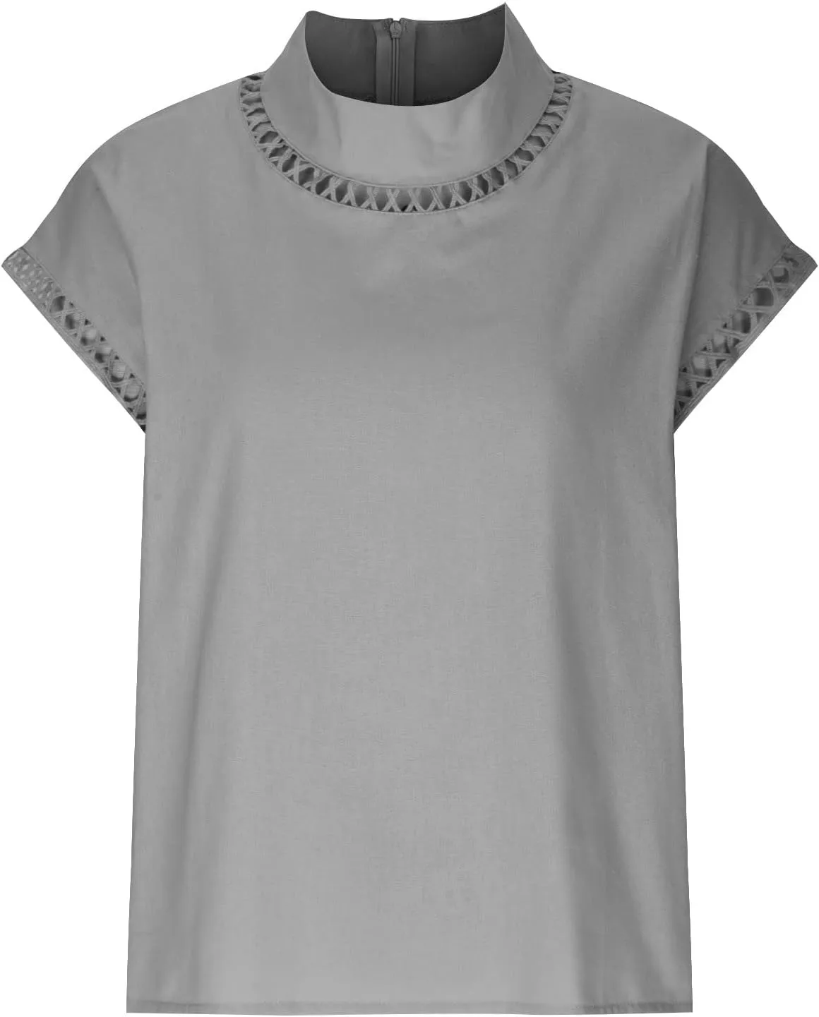 Womens Tshirts Cotton Linen High Neck Cap Sleeve Shirt Summer Fashion Casual Cotton Linen Blouses Trendy Tops
