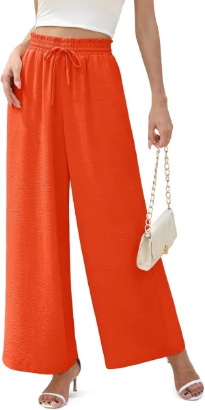 Women's Wide Leg Linen Pants High Waisted Flowy Palazzo Pants Lounge Loose Casual Work Pants Trousers Pockets