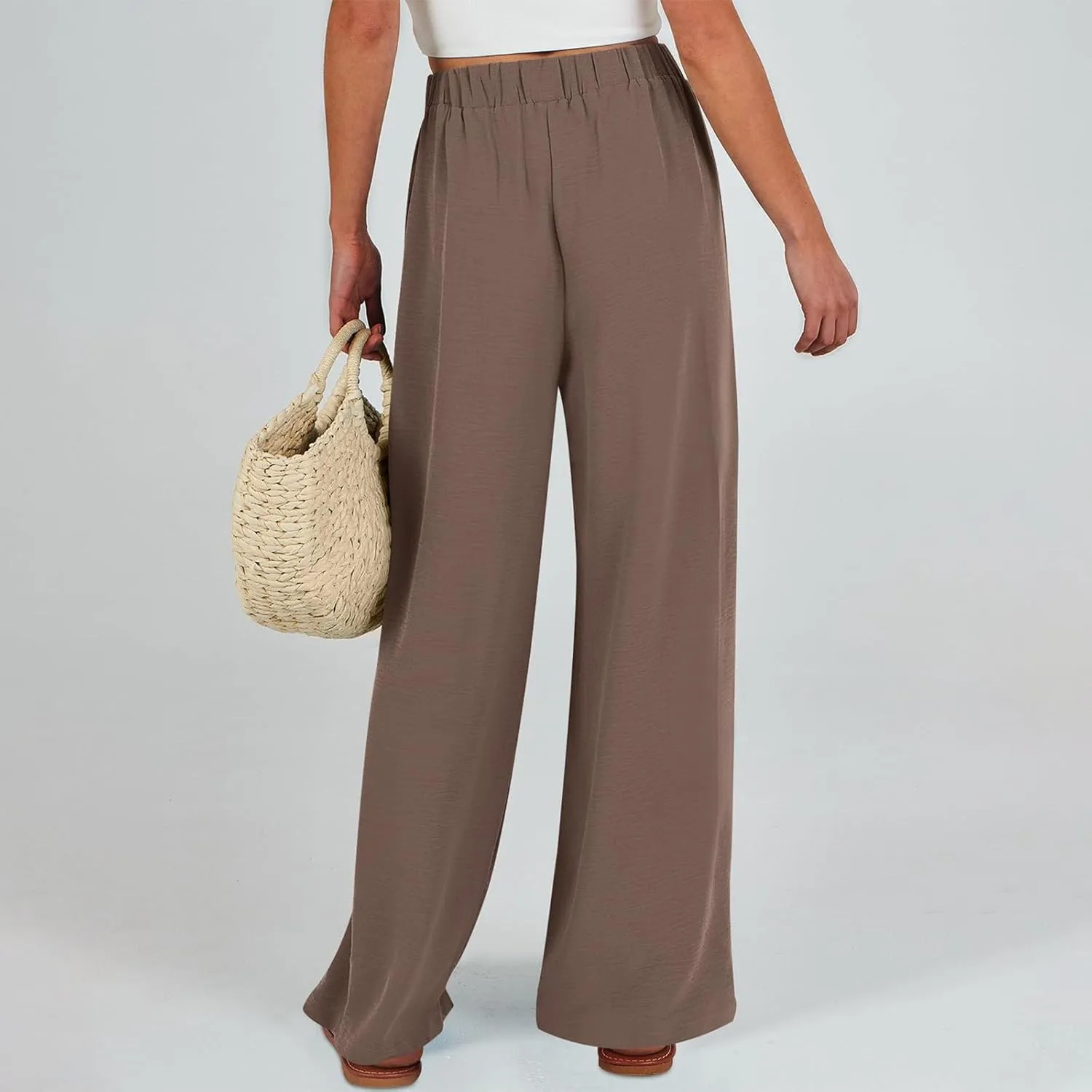 Womens Wide Leg Pants High Waisted Adjustable Tie Knot Flowy Casual Loose Business Work Trousers with Pockets