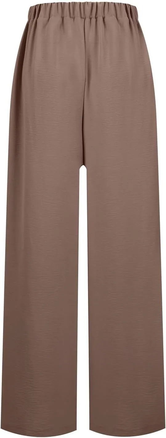 Womens Wide Leg Pants High Waisted Adjustable Tie Knot Flowy Casual Loose Business Work Trousers with Pockets