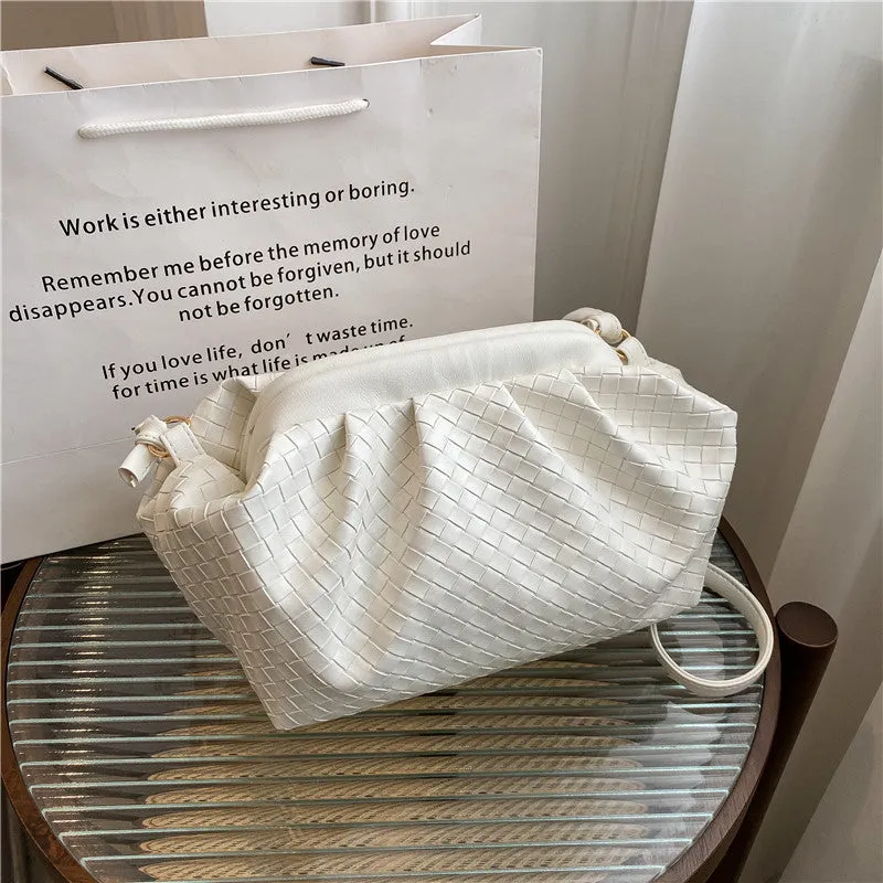 Women's Woven Cloud Solid Color Pleated Trendy Shoulder Bags